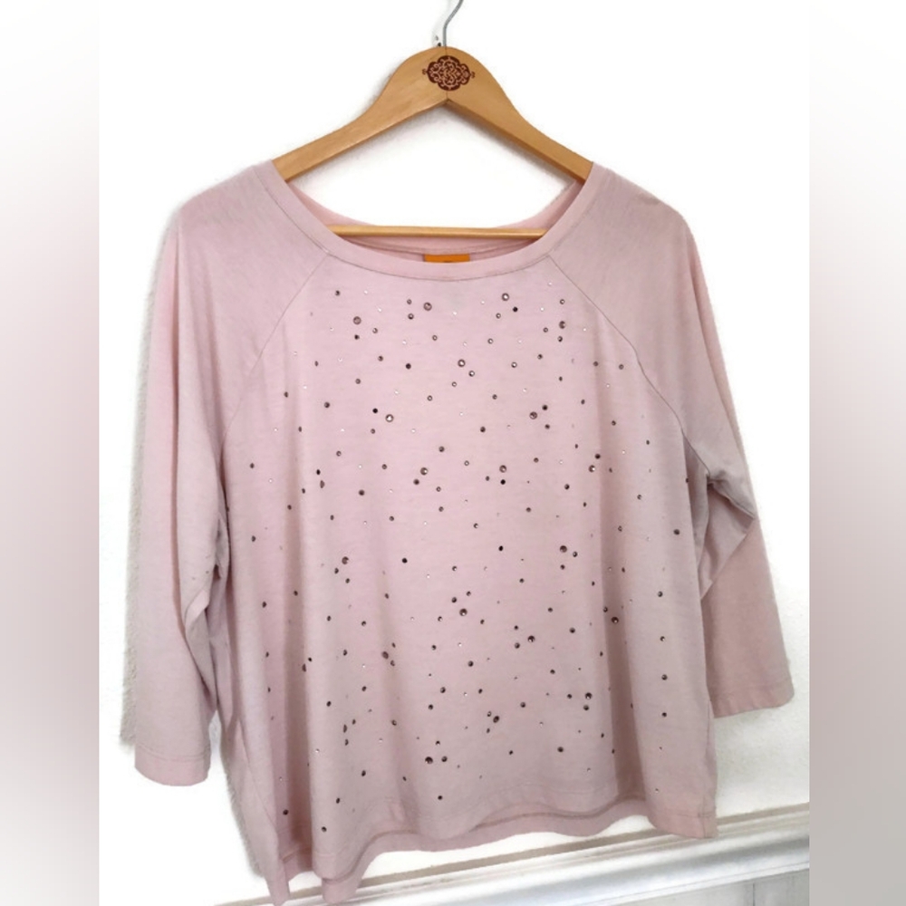 Sparkle With Ruby Rd. Pink Rhinestone Crystal Adorned Top Size Petite XL - Picture 2 of 5